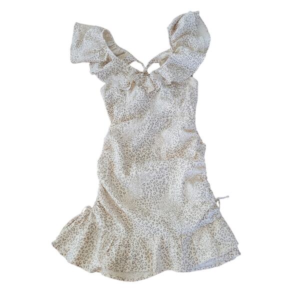 MinkPink Halsey Ruched Mini Natural Beige Cheetah Print Dress Women Sz XS - Picture 2 of 13